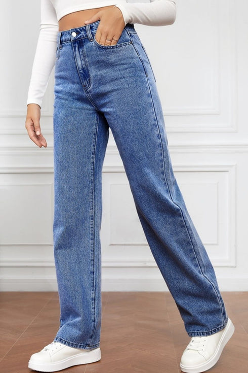 'Meadow' High Waist Straight Jeans - Celes Fashion